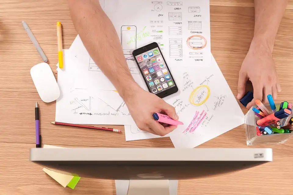 UX wireframes and reusable interface components arranged for a website design system